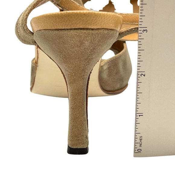 COMME IL FAUT METALLIC GOLD PRINTED SUEDE CRISSCROSS OPENBACK TANGO SANDALS SZ 8 - Picture 9 of 12